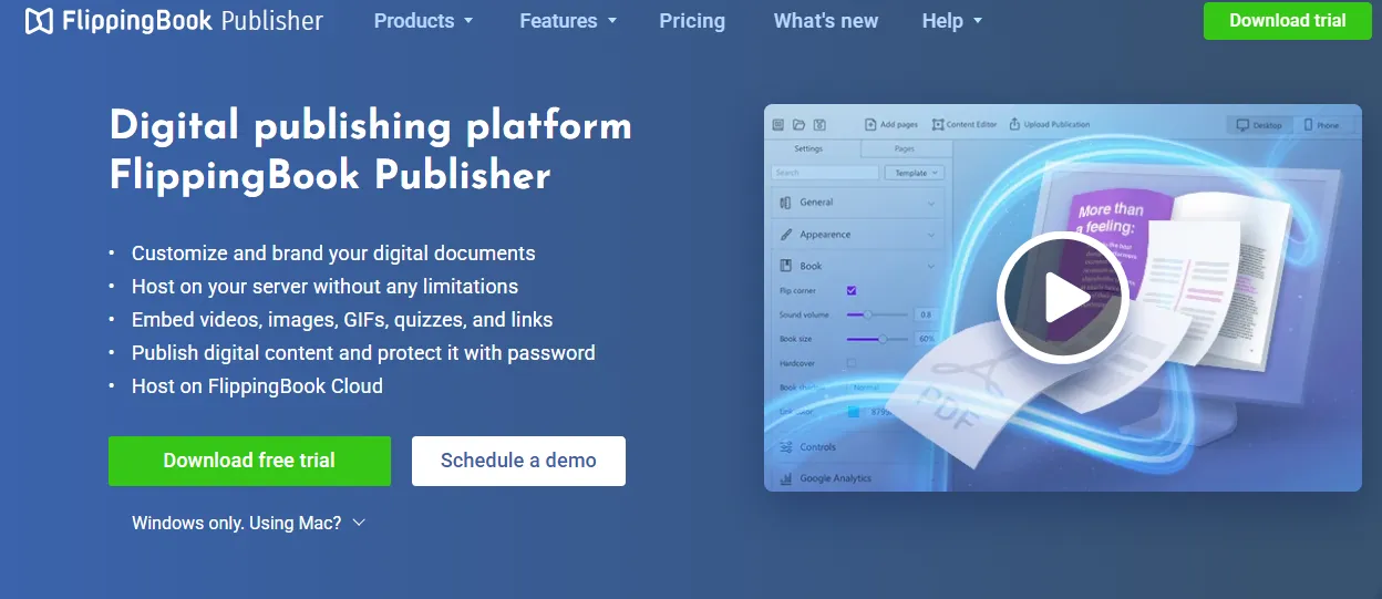 FlippingBook Publisher桌面软件官网界面